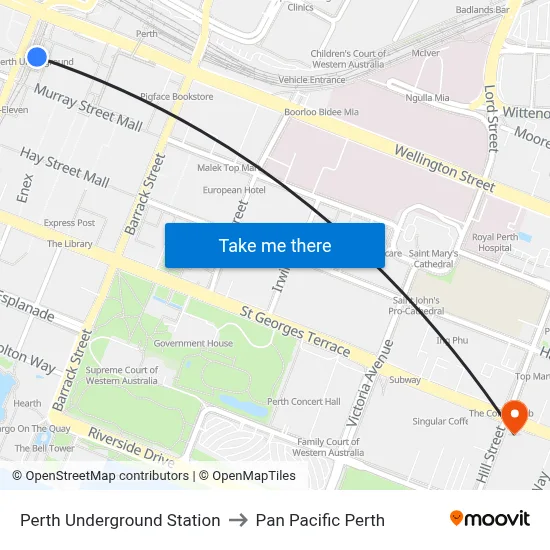 Perth Underground Station to Pan Pacific Perth map