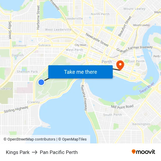 Kings Park to Pan Pacific Perth map