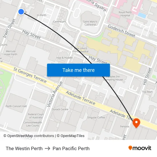 The Westin Perth to Pan Pacific Perth map