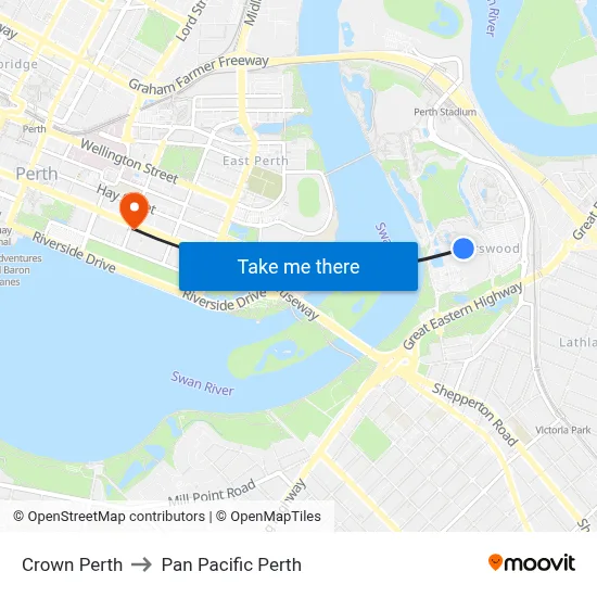 Crown Perth to Pan Pacific Perth map