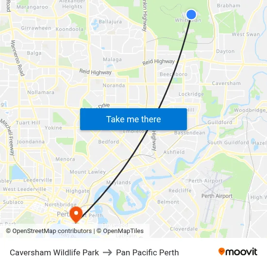 Caversham Wildlife Park to Pan Pacific Perth map