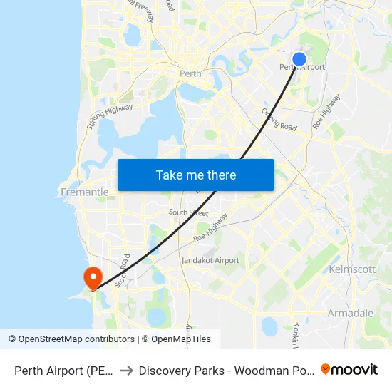 Perth Airport (PER) to Discovery Parks - Woodman Point map