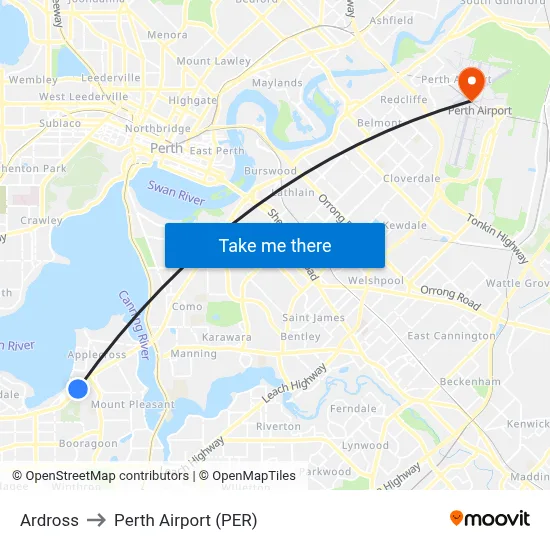 Ardross to Perth Airport (PER) map