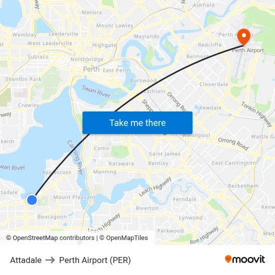 Attadale to Perth Airport (PER) map
