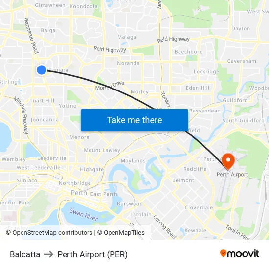 Balcatta to Perth Airport (PER) map