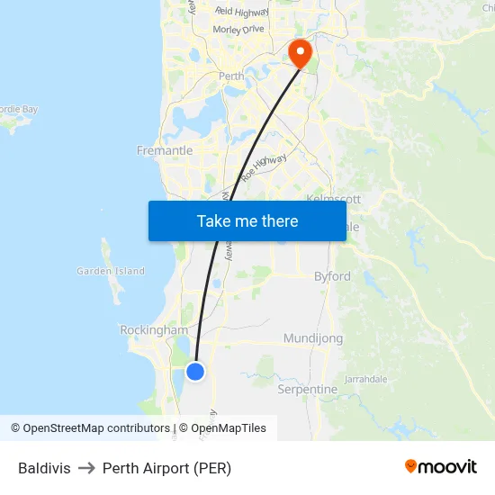 Baldivis to Perth Airport (PER) map