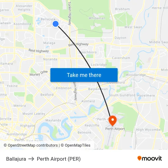 Ballajura to Perth Airport (PER) map