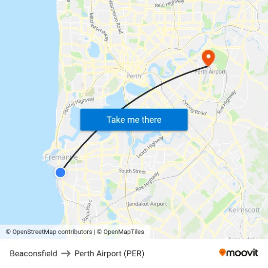 Beaconsfield to Perth Airport (PER) map