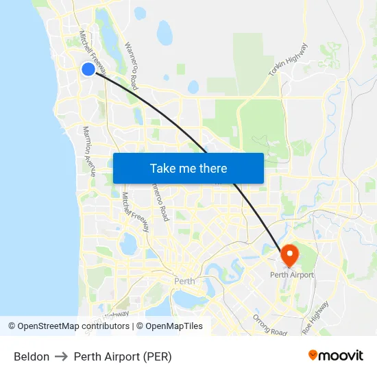 Beldon to Perth Airport (PER) map