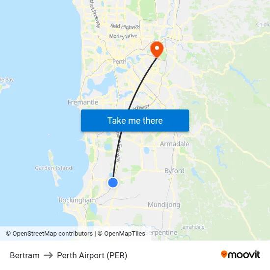 Bertram to Perth Airport (PER) map