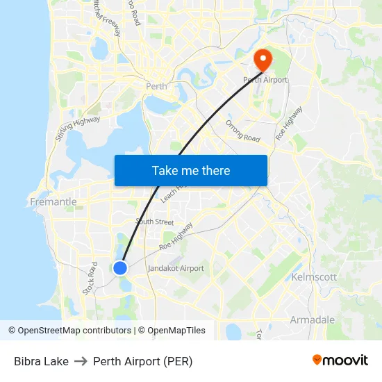 Bibra Lake to Perth Airport (PER) map