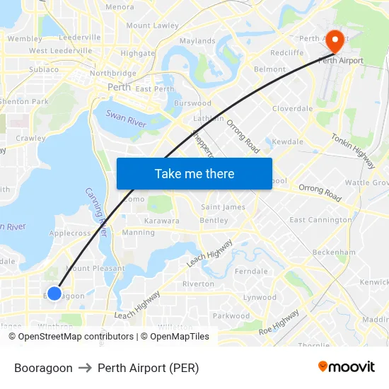 Booragoon to Perth Airport (PER) map