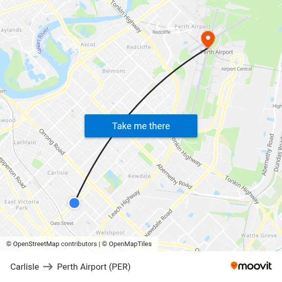 Carlisle to Perth Airport (PER) map