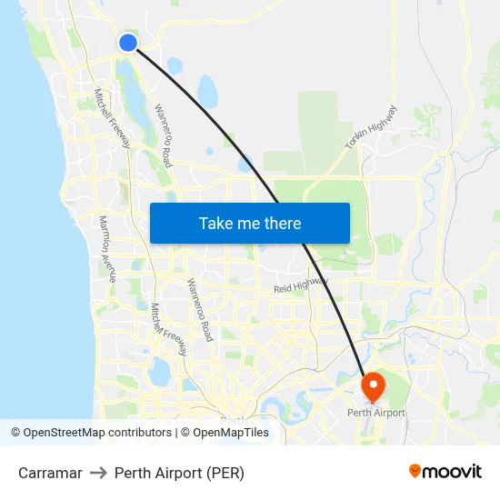 Carramar to Perth Airport (PER) map