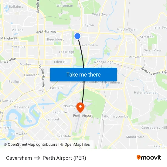 Caversham to Perth Airport (PER) map