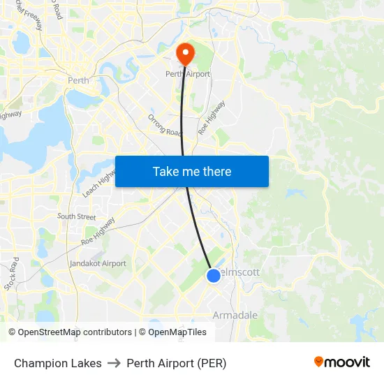 Champion Lakes to Perth Airport (PER) map