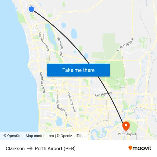 Clarkson to Perth Airport (PER) map