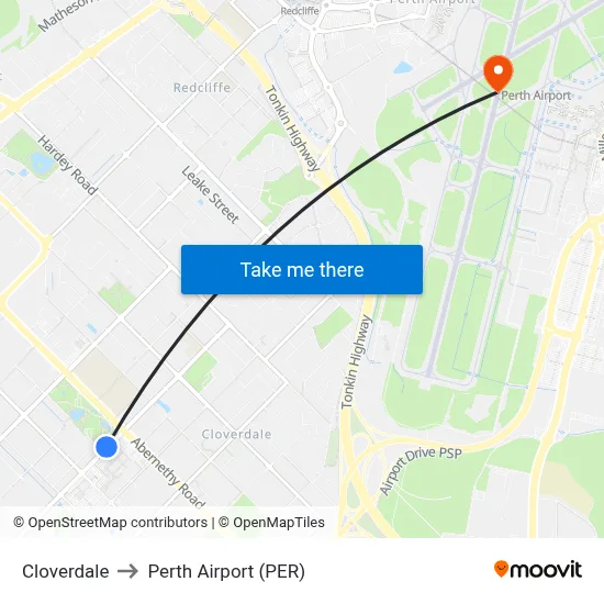 Cloverdale to Perth Airport (PER) map