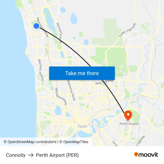 Connolly to Perth Airport (PER) map
