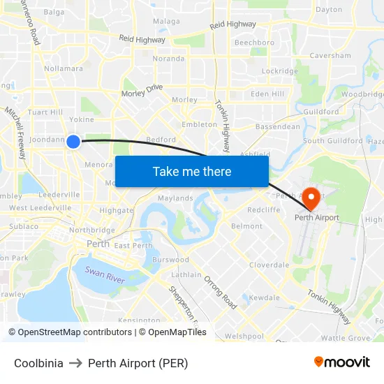 Coolbinia to Perth Airport (PER) map