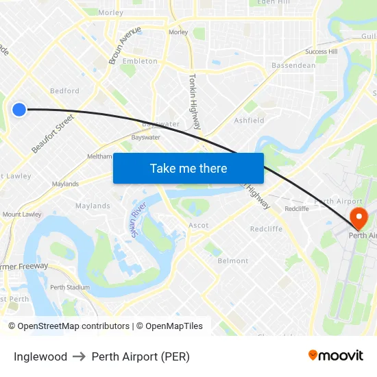 Inglewood to Perth Airport (PER) map