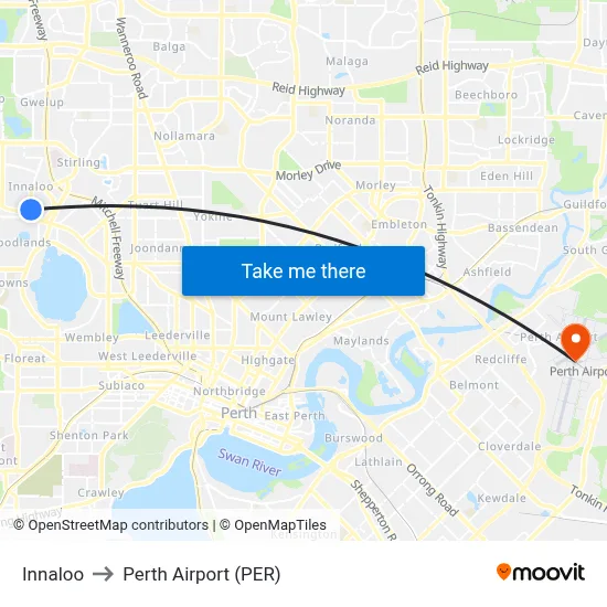 Innaloo to Perth Airport (PER) map