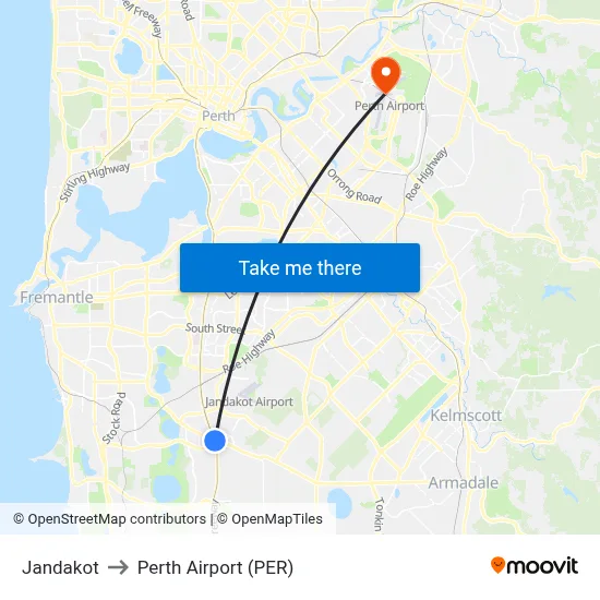 Jandakot to Perth Airport (PER) map