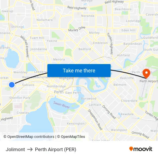 Jolimont to Perth Airport (PER) map
