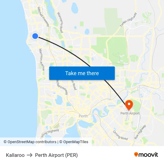 Kallaroo to Perth Airport (PER) map