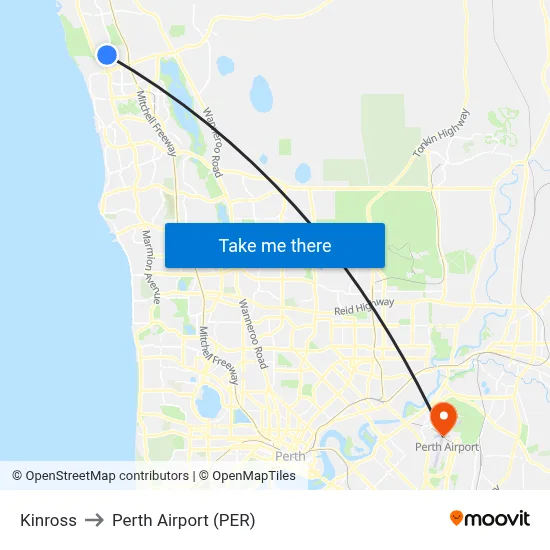 Kinross to Perth Airport (PER) map