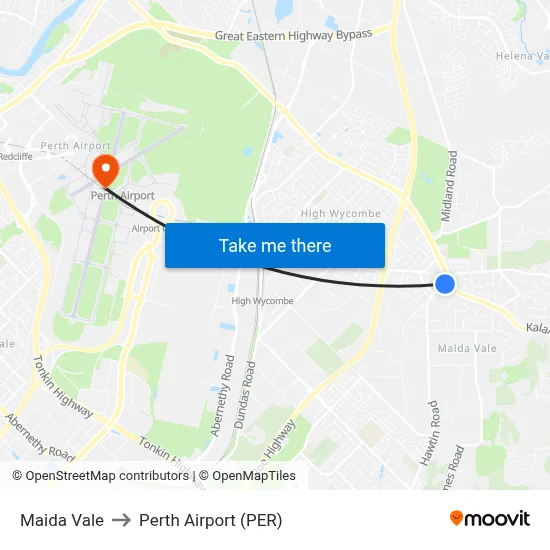 Maida Vale to Perth Airport (PER) map