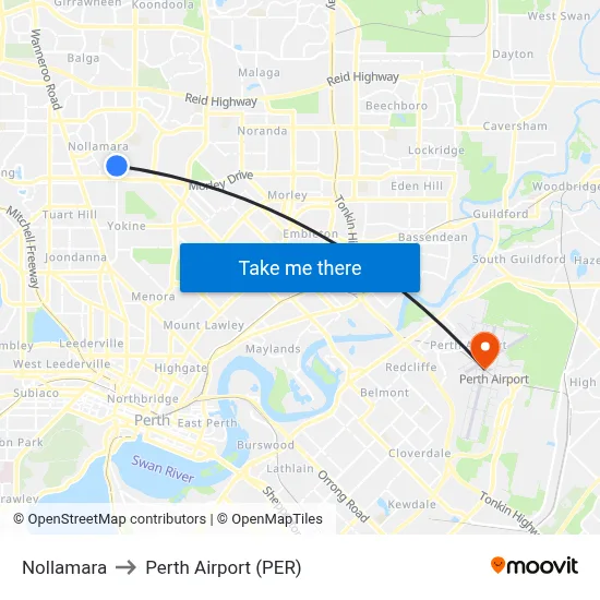 Nollamara to Perth Airport (PER) map