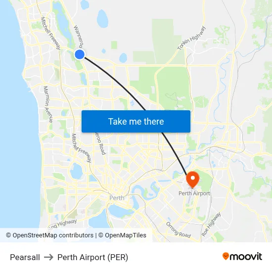 Pearsall to Perth Airport (PER) map