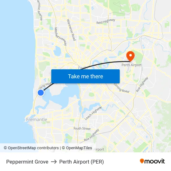 Peppermint Grove to Perth Airport (PER) map