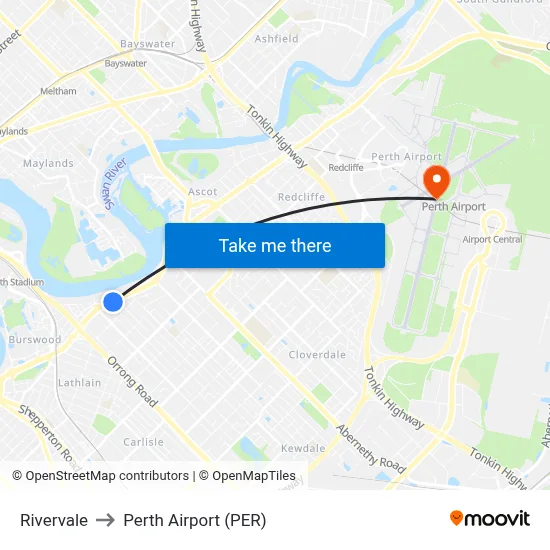 Rivervale to Perth Airport (PER) map