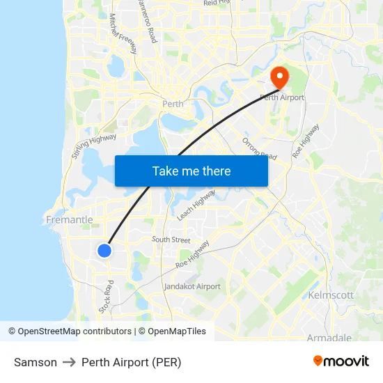 Samson to Perth Airport (PER) map