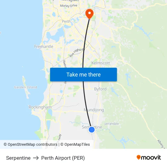 Serpentine to Perth Airport (PER) map