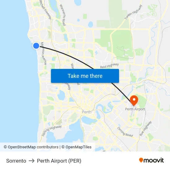 Sorrento to Perth Airport (PER) map