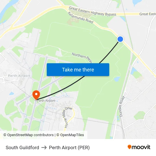 South Guildford to Perth Airport (PER) map