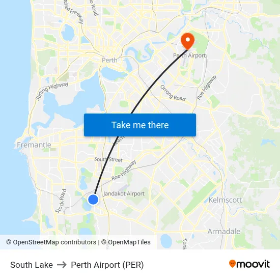 South Lake to Perth Airport (PER) map