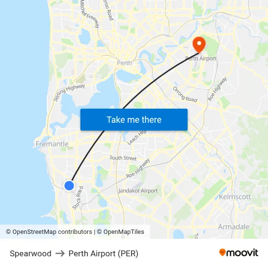 Spearwood to Perth Airport (PER) map