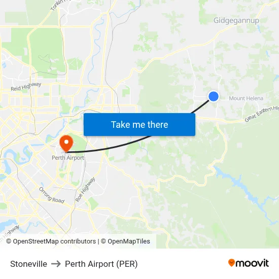 Stoneville to Perth Airport (PER) map