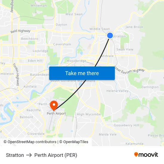 Stratton to Perth Airport (PER) map