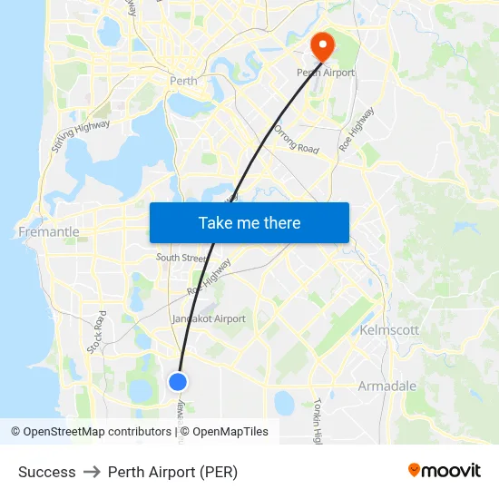 Success to Perth Airport (PER) map