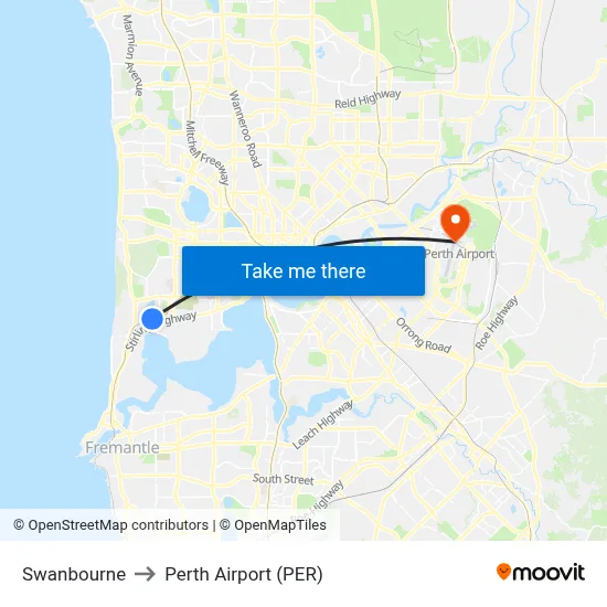 Swanbourne to Perth Airport (PER) map