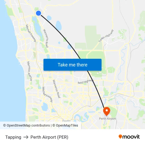 Tapping to Perth Airport (PER) map