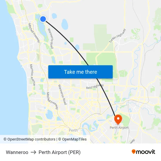 Wanneroo to Perth Airport (PER) map