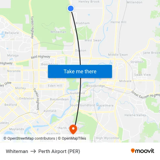 Whiteman to Perth Airport (PER) map