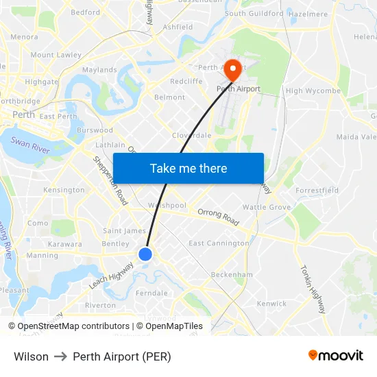 Wilson to Perth Airport (PER) map