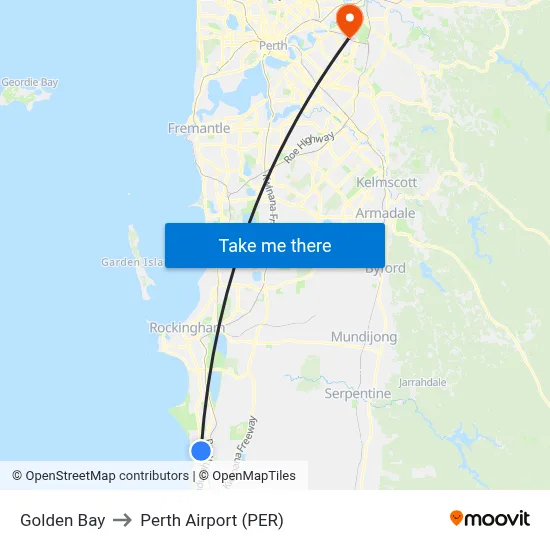 Golden Bay to Perth Airport (PER) map